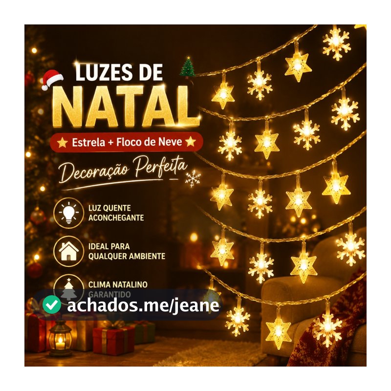 Cascata Estrela Floco de Neve LED Pisca Pisca Decoração de Natal Luzes Natalinas Casa Festa