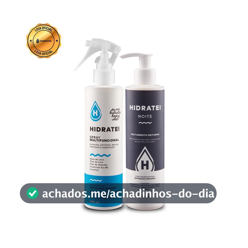 Kit Hidratei: Spray Leave-in 250ml + Creme Capilar Noturno 200ml Hidratação Reparação Noturna