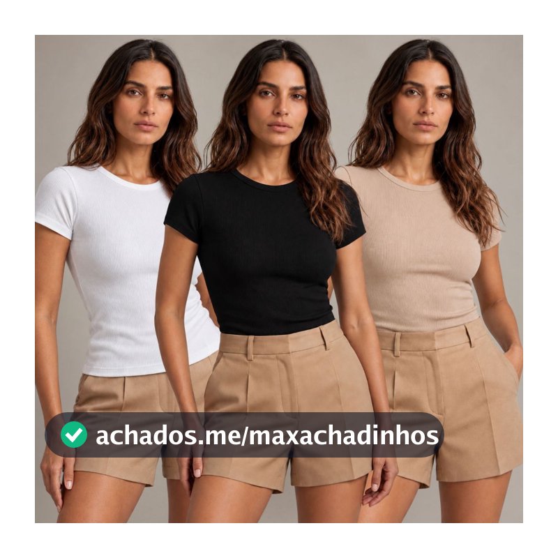 Kit 3 Blusas Caneladas Femininas Ribana Premium Camiseta Casual Confortável Para o Dia a Dia