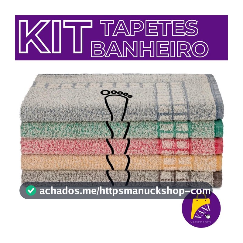 Kit 6 Tapetes Piso Para Banheiro Atoalhado Saída de Box Pezinho 100% Algodão 40x60cm
