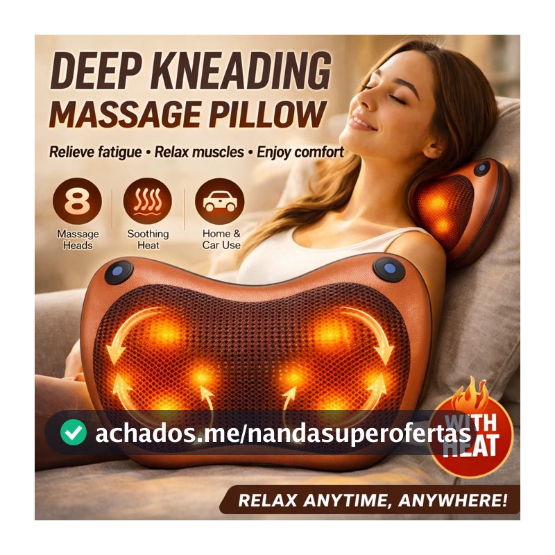 Massageador 8 Bolas Shiatsu Lombar Pescoço Casa e Veicular Almofada