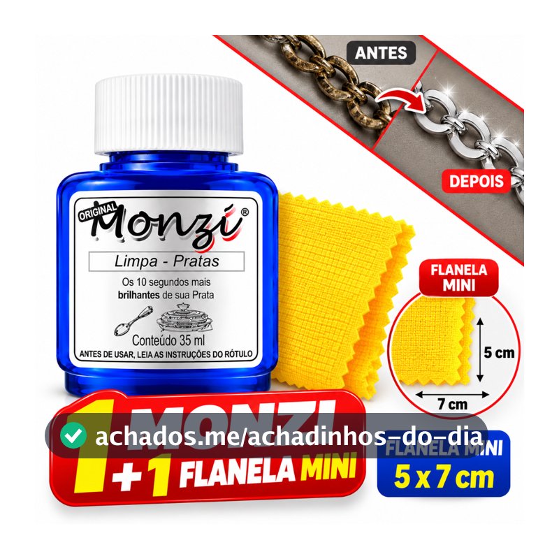 Limpa Prata Monzi Original Frasco 35ml + 1 Mini Flanela Polidora - Limpa Prata e Flanela Mágica