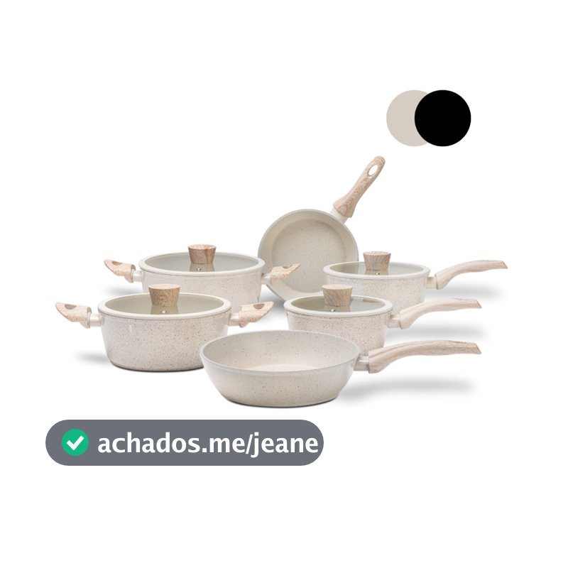Jogo de Panelas 6 Peças Brinox Antiaderente Ceramic Life Sirius Vanilla e Preto - Com Indução