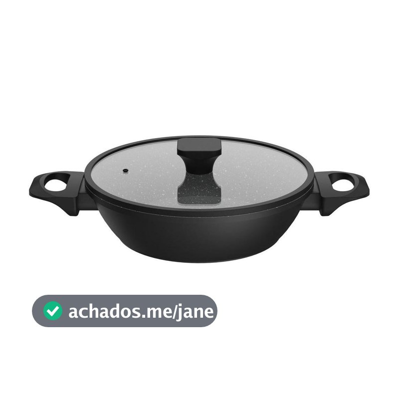 Frigideira Brinox de Alumínio com Tampa Indução Stone Preta 24cm