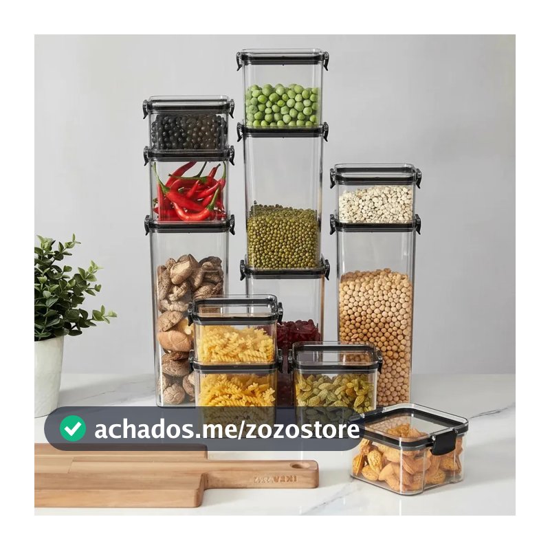 POTE HERMÉTICO HAUSHOP KIT 12 POTES PARA ALIMENTOS SEGURO TRANSPARENTE