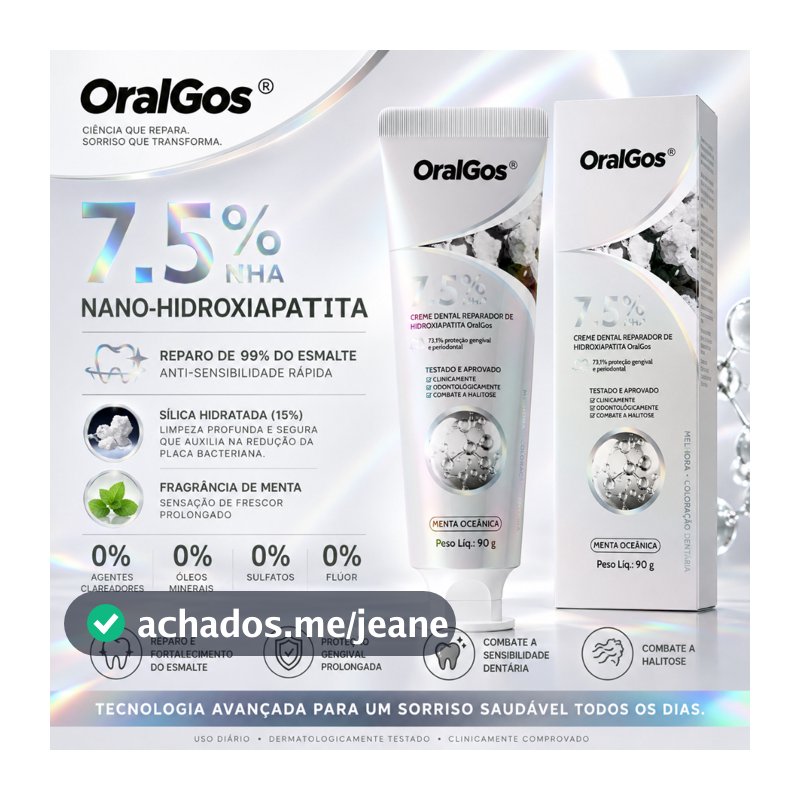 OralGos® Creme Dental Reparador de Esmalte com Hidroxiapatita - Menta Oceânica - 90g