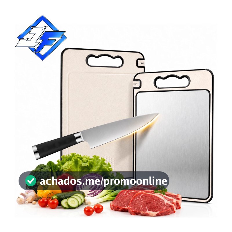 Tábua de Corte Dupla Face com Afiador 2 em 1 - Aço Inox e PP Antifungo, Prática e Higiênica