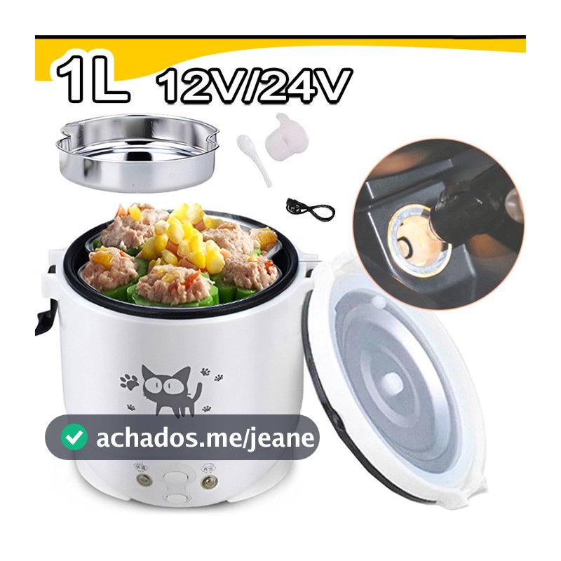 1L Panela De Arroz Portátil 12V/24V P/ Viagem Carro Caminhão MultiCooker Panela