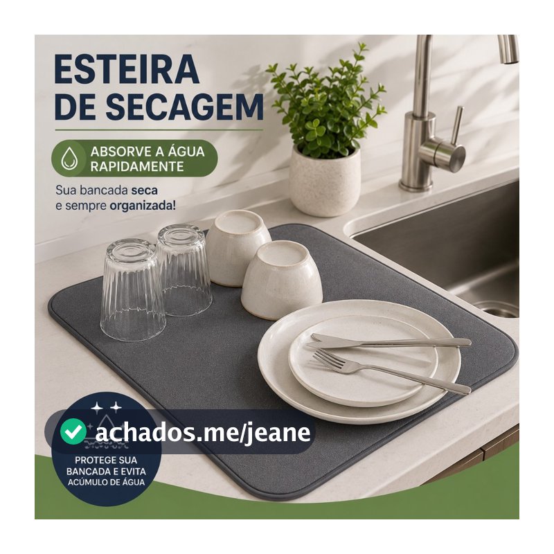 Esteira de Secagem de Louças 40x30cm Absorvente para Pia Cozinha Bancada Tapete Multiuso