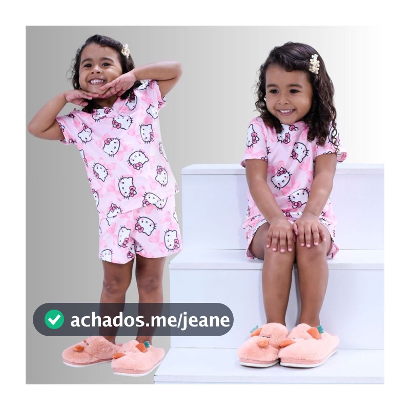 Pijama Infantil Curto Fluity Feminino Conjunto Estampado Roupa de Dormir Personagens Stitchi Ursinhos Gatinha