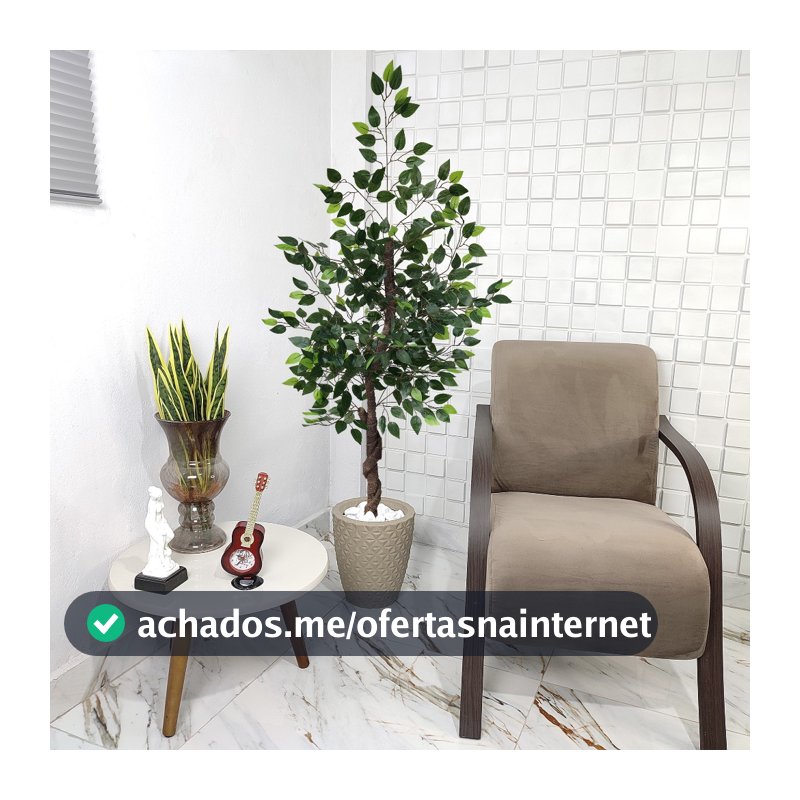 Ficus Artificial 150cm Folhas Verde de Silicone Vaso Pedra