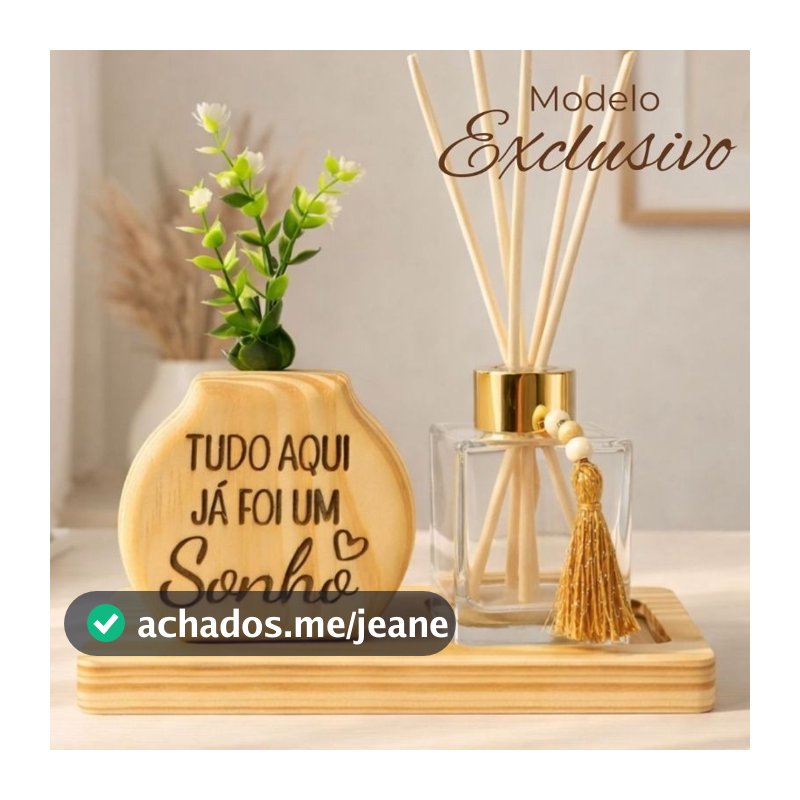 Kit Decorativo Enfeite Sala Quarto Escritório em Madeira Aromatizador de Ambiente Minimalista