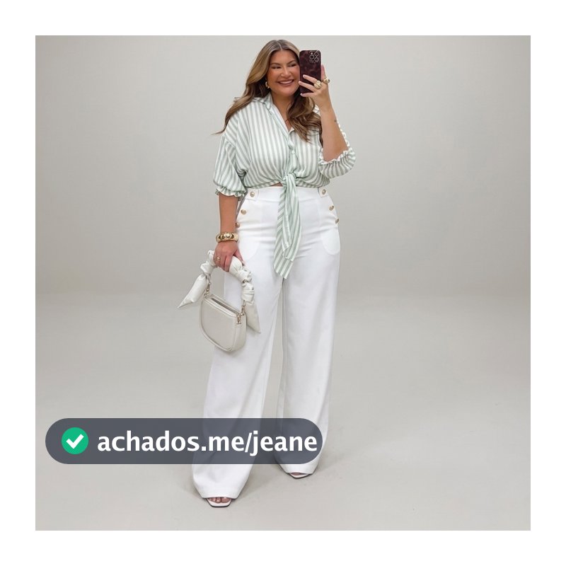 Calça de Alfaiataria Pantalona com Botões Dourados Super Chique Moda Feminina
