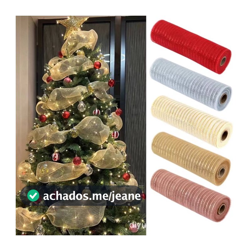 Fita De Natal Decoração De Árvore Malha Tule Rolo Tecido Pingente Feliz Para Casa