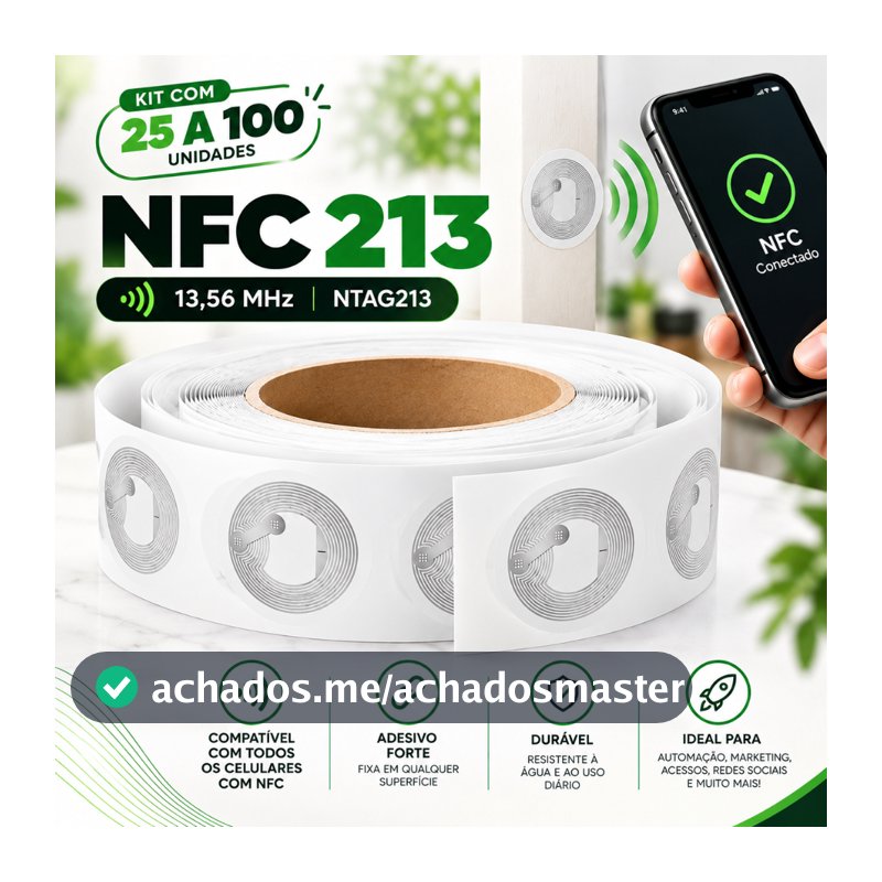 Tag Nfc Kit 25/50/75/100 Unidades Adesivos 13,56 Mhz Ntag213 Leitura Regravável Aproximação Automação Links Acessos