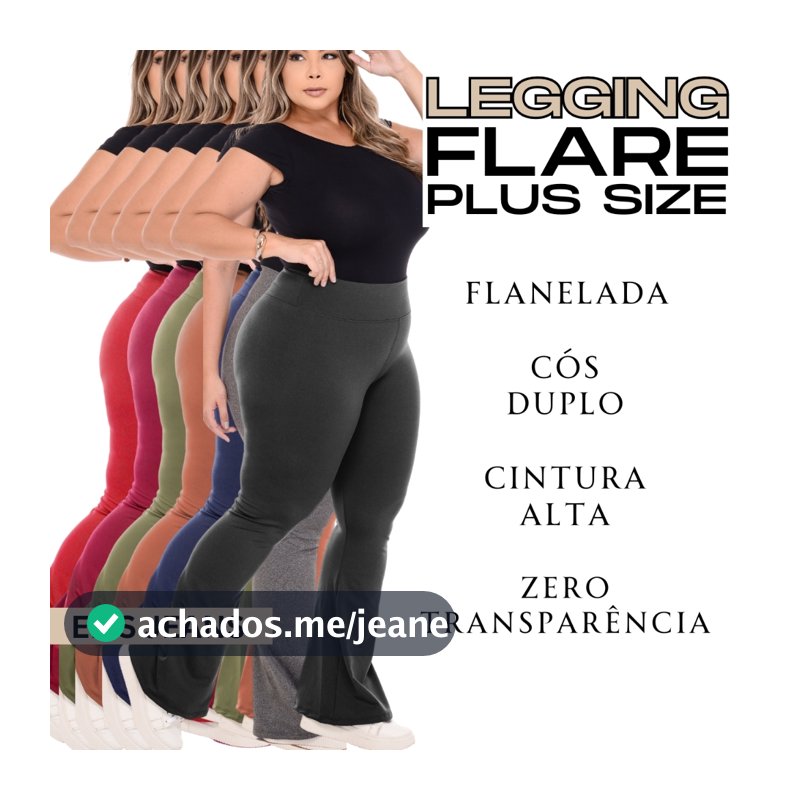 Calça Legging Plus Size Bailarina Flare Flanelada Boca De Sino