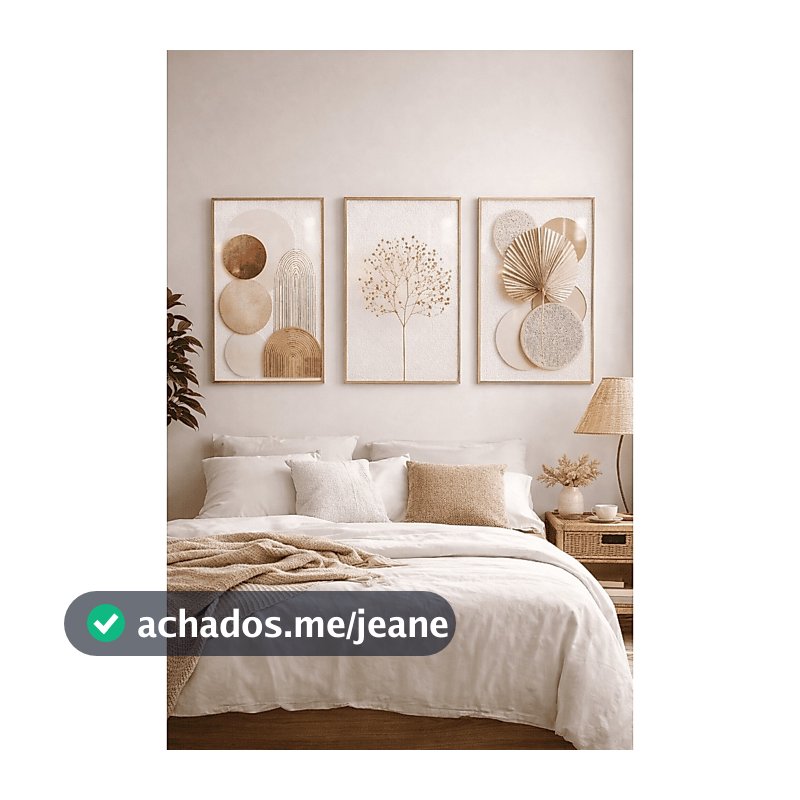 Kit 3 Quadros Decorativos Abstratos Geométricos Boho Neutro Carvalho