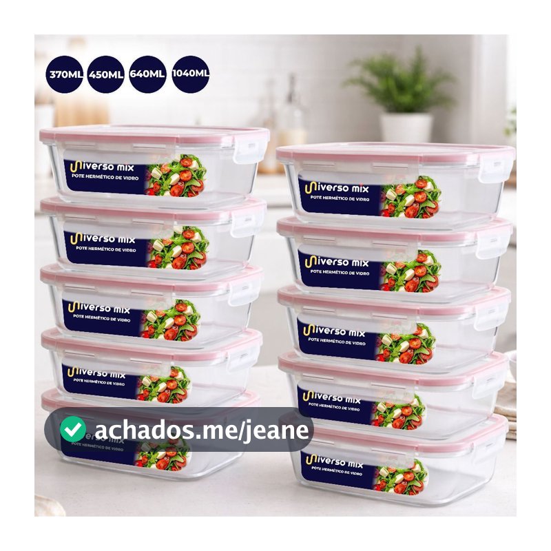 Kit 10 ou 5 Potes Vidro Hermético Retangular 4 Travas Marmita Premium
