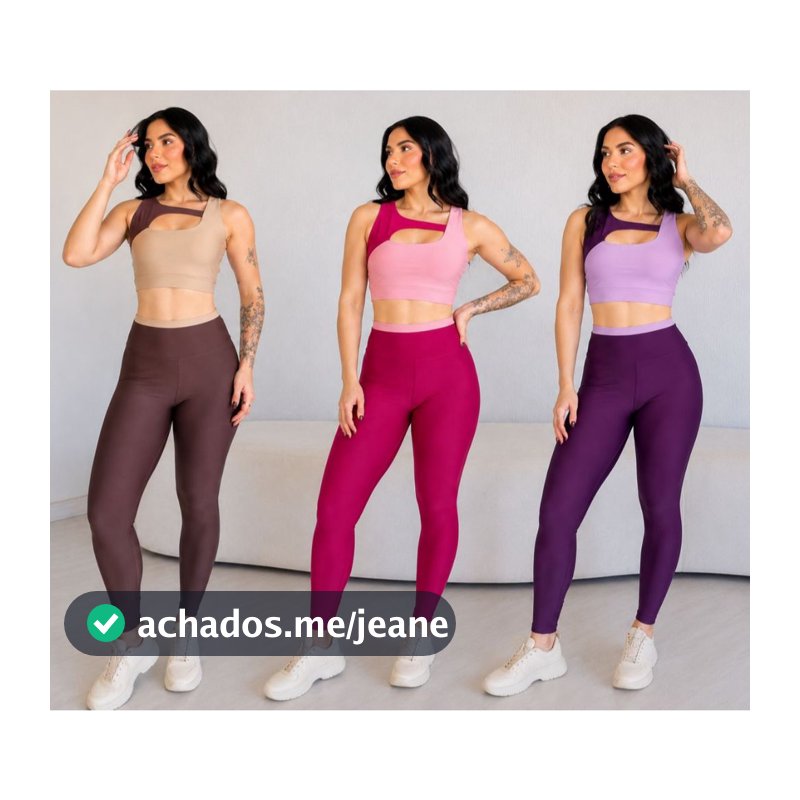 Conjunto calça e short top Fitness Feminino Bicolor Suplex Premium Cintura Alta Zero Transparência Academia