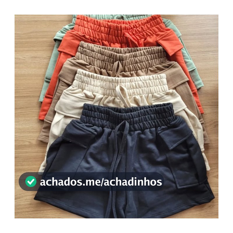 Short Cargo Moletom Moletinho Feminino Cintura Alta Bermuda Feminina Verde Preto Branco Marrom Bege