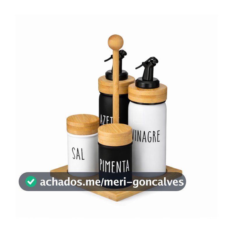 Galheteiro 5 Peças Com Suporte Bambu Saleiro Pimenteiro Doha