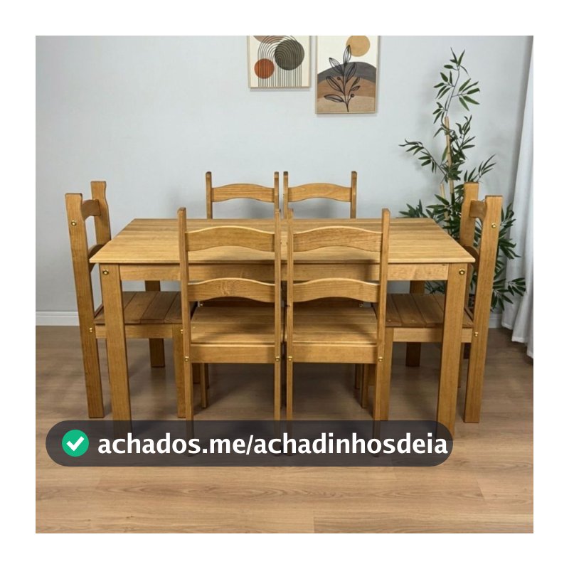 Jogo Mesa De Jantar 140x74 Com 6 Cadeiras Madeira Maciça