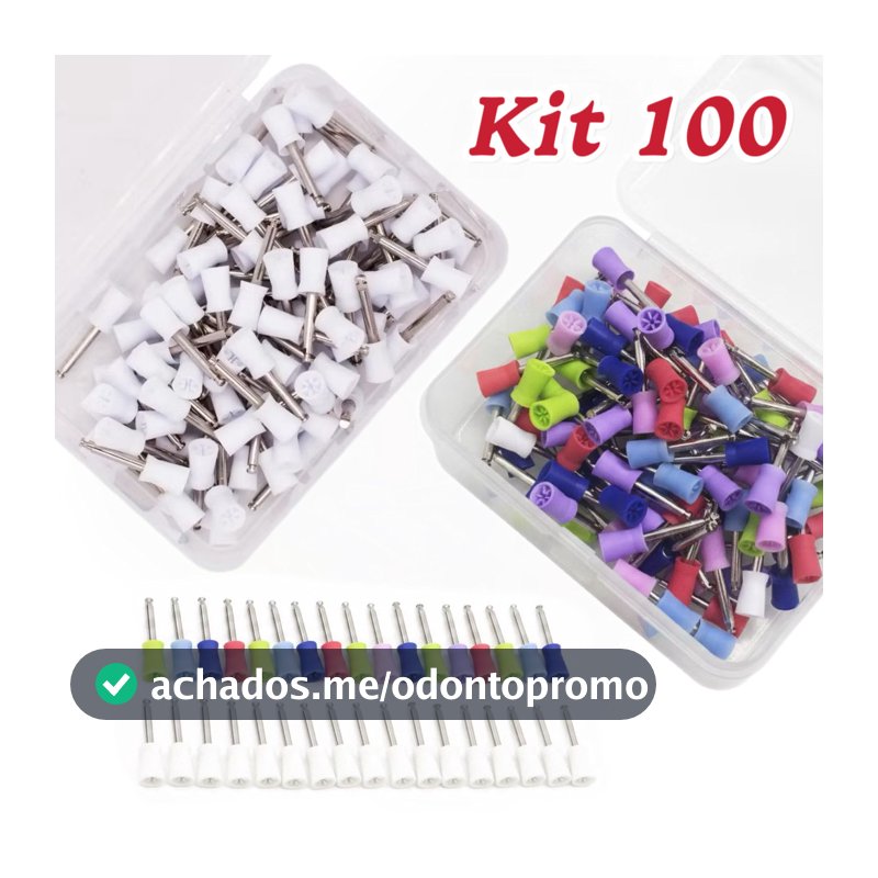 Kit 100 Pontas de Silicone de Profilaxia Descartáveis Sortidas Dentes de Limpeza Branco / Coloridas