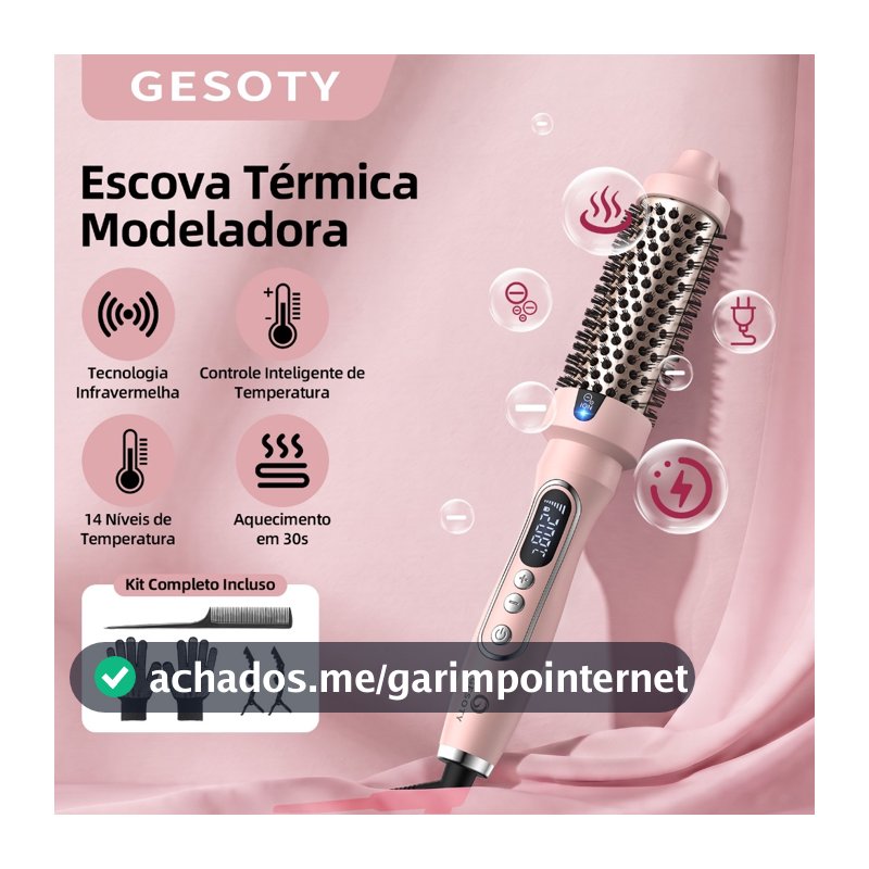 Modelador de Cachos Gesoty Cerâmica Turmalina, Íons Negativos Infravermelho Bivolt 110‑220V, Volume e Brilho nos Fios