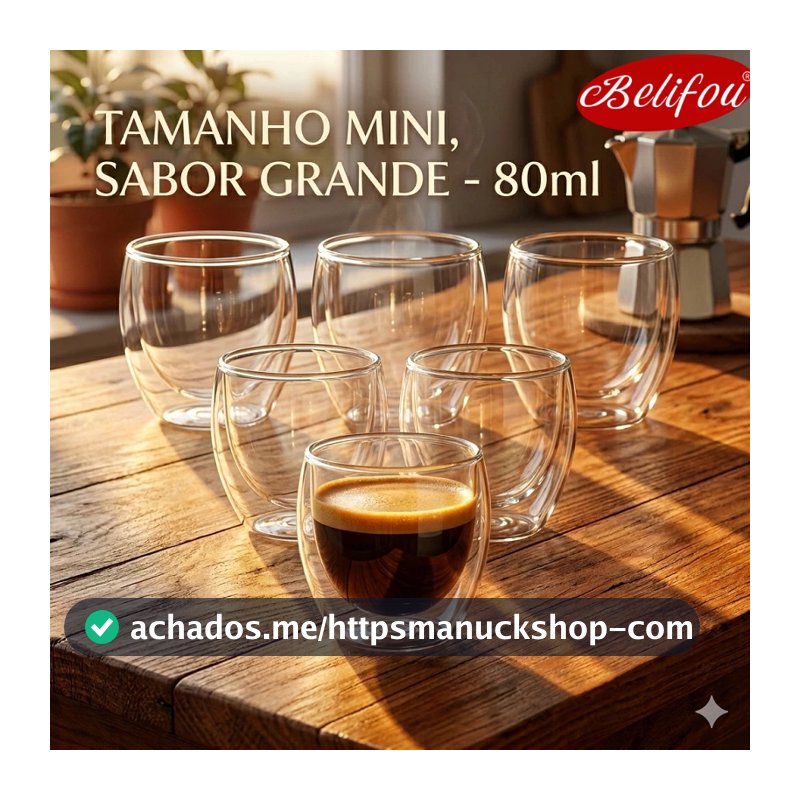 Belifou  6Pcs  Caneca De Vidro Café Dupla Isolamento Térmico 80ML