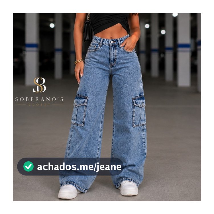 Calça Wide Leg CARGO Jeans Feminina Cintura Alta pantalona