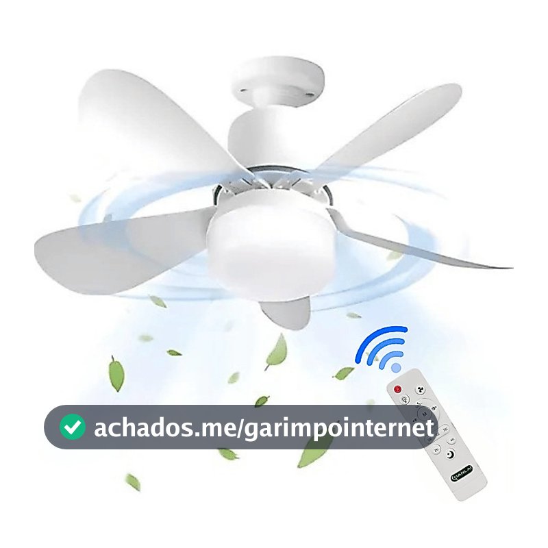 Ventilador 80w de Teto Silencioso LED 3 Cores Bulbo 12w com Controle Bivolt 5 Pás Branco Potente