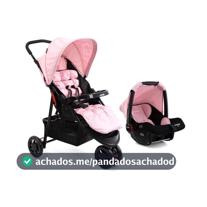 Carrinho de Bebê com Bebê Conforto Voyage Travel System Delta 0-15kg Rosa 3 Rodas