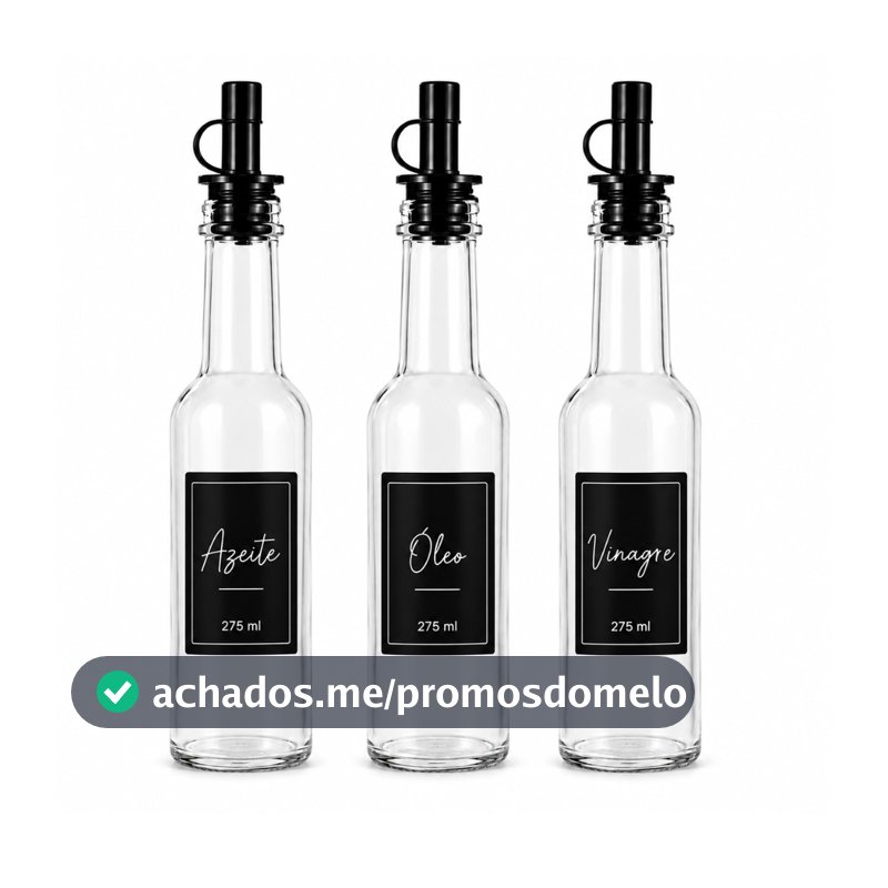 Kit 3 Galheteiros de Vidro 275 ml com Dosador Preto
