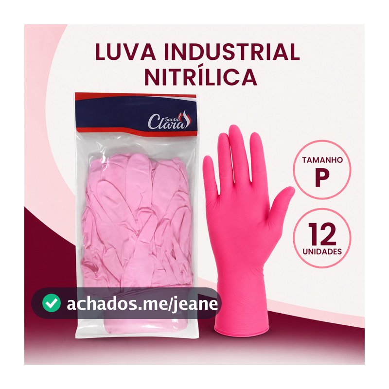 Luva Industrial Nitrílica Rosa Santa Clara Tamanho P com 12 Unidades para Rotina Profissional