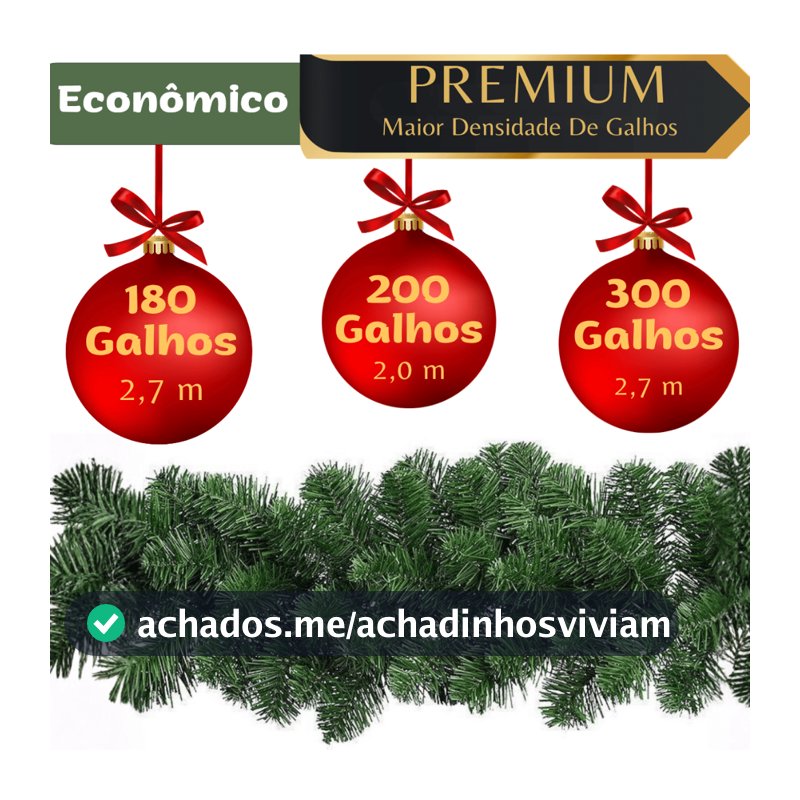 Festão Aramado Natal 2,0m/2,7m 180/200/300 Galhos Ramificados Verde Decoração Natalina Enfeite