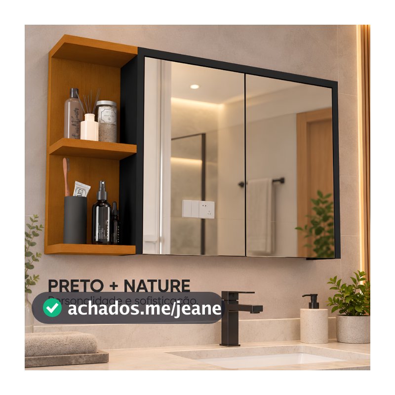 PROMOÇÃO Armário Aéreo para Banheiro com Espelho Duplo Nichos e Prateleira 82cm EXCLUSIVA Moderna