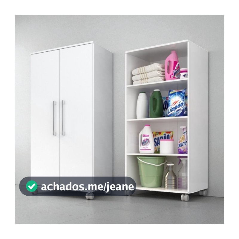 Armário Lavanderia Tonielque Michele 2 Portas 3 Prateleiras 1,10m Com Rodinhas