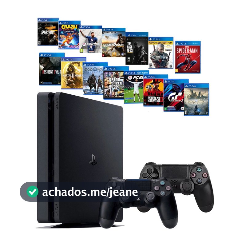 Sony Playstation 4 1000gb ou 500gb Com 1 ou 2 Manetes Ps4 Slim + Ea Fc Fifa 26 + God Raganarok + Gta 5 + 40 Jogos