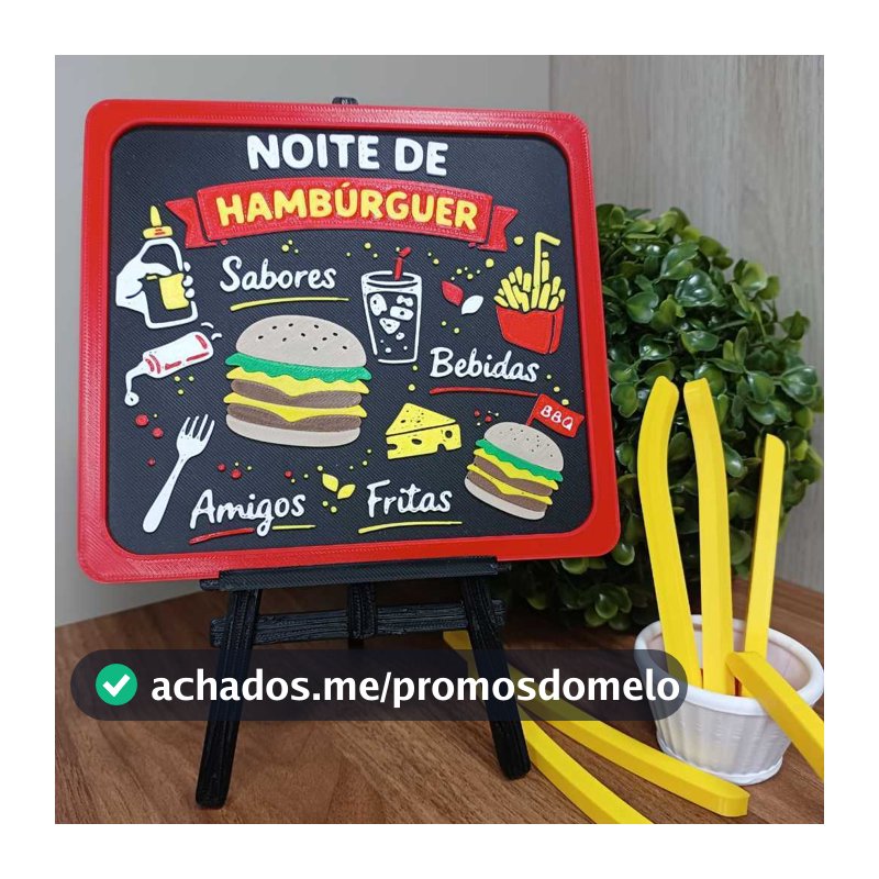 Placa Decorativa "Noite do Hambúrguer" 3D - Área Gourmet, Cozinha, Churrasco, Fast Food