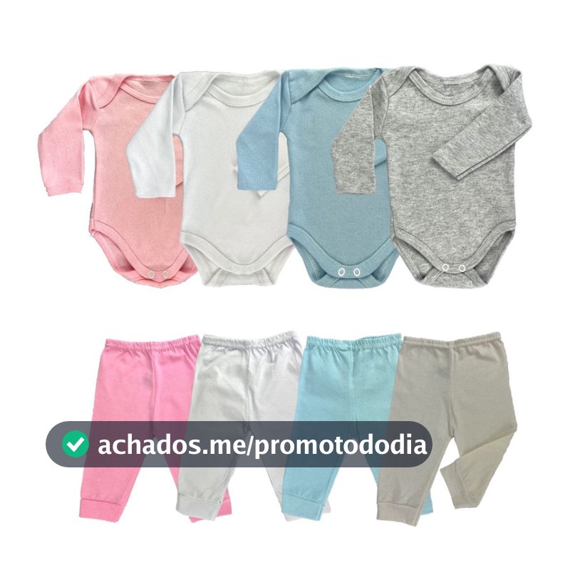 kit 4 peças mijão calça e body manga longa infantil bebe masculino e feminino