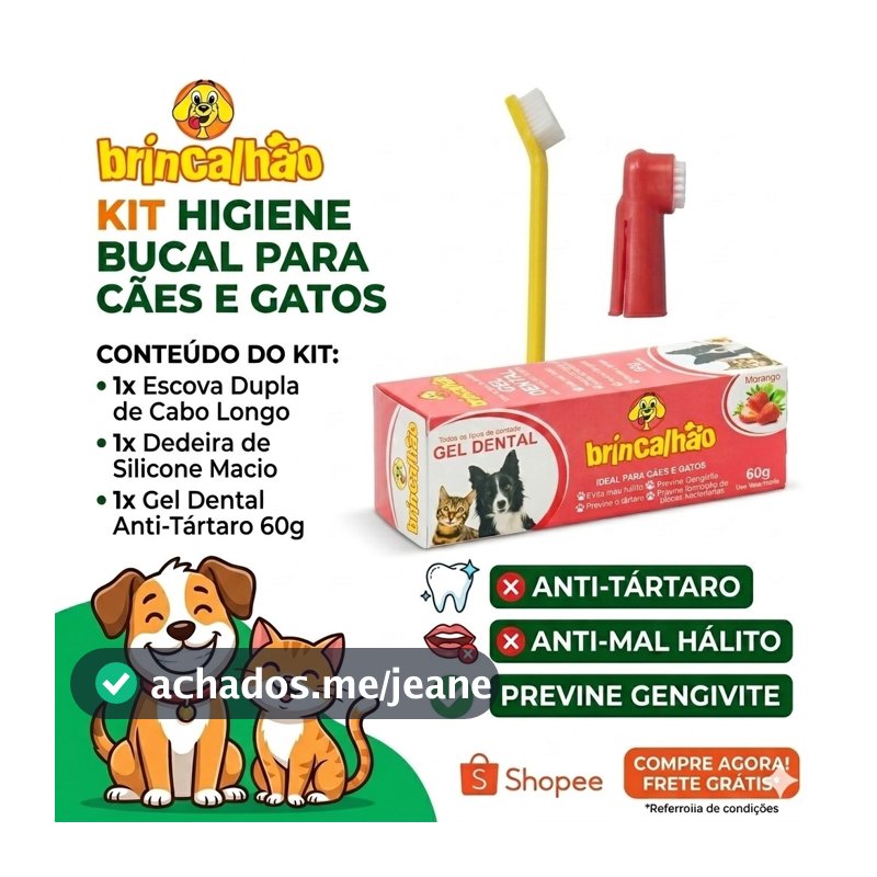 1 Escova de Dente + 1 Dedeira + 1 Pasta de Dente Para Cães e Gatos Brincalhão