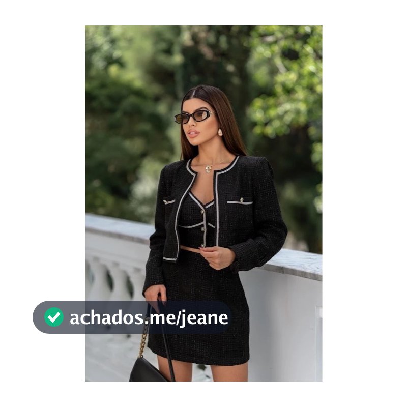Trijunto Tweed Conjunto Feminino 2 Peças Cropped Blazer e Saia Elegante Moda Gringa Pronta Entrega