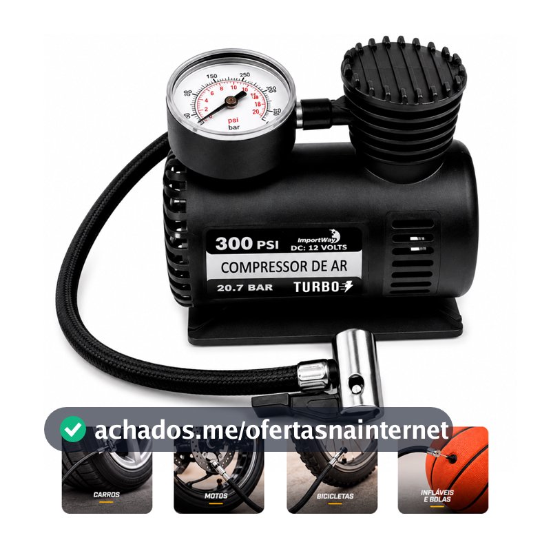 Mini Compressor Ar Automotivo Turbo 12v 300 Psi Para Pneu Carro Moto Bicicleta Colchão Bola Infláveis Com 2,80m Cabo