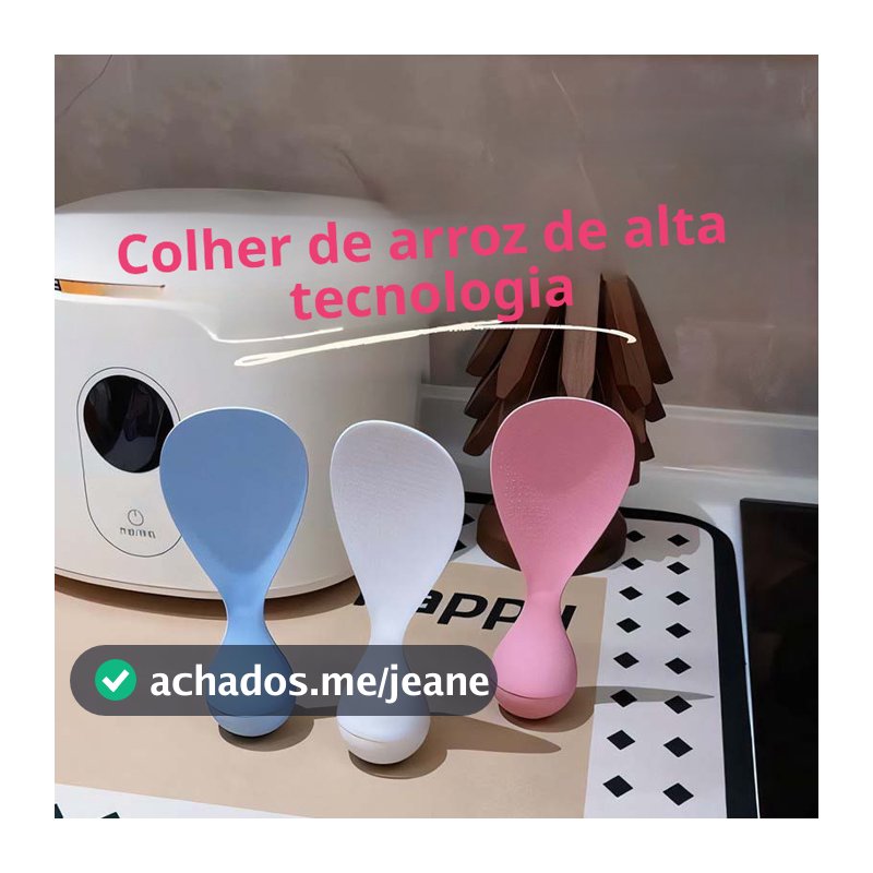 Colher de arroz antiaderente que fica em pé sozinha, resistente ao calor e fácil de limpar.