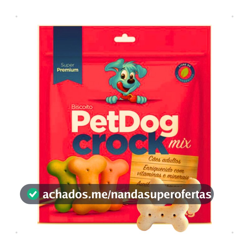 Biscoito Petisco para Cachorro PetDog Crock Super Premium Mix Vegetais e Carne Todas as Raças 1 Kg