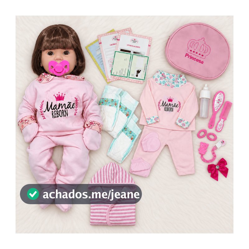Kit Boneca Bebê Reborn 45cm Corpo Inteiro em Vinil com Bolsa Fraldas Mamadeira Chupeta e Enxoval