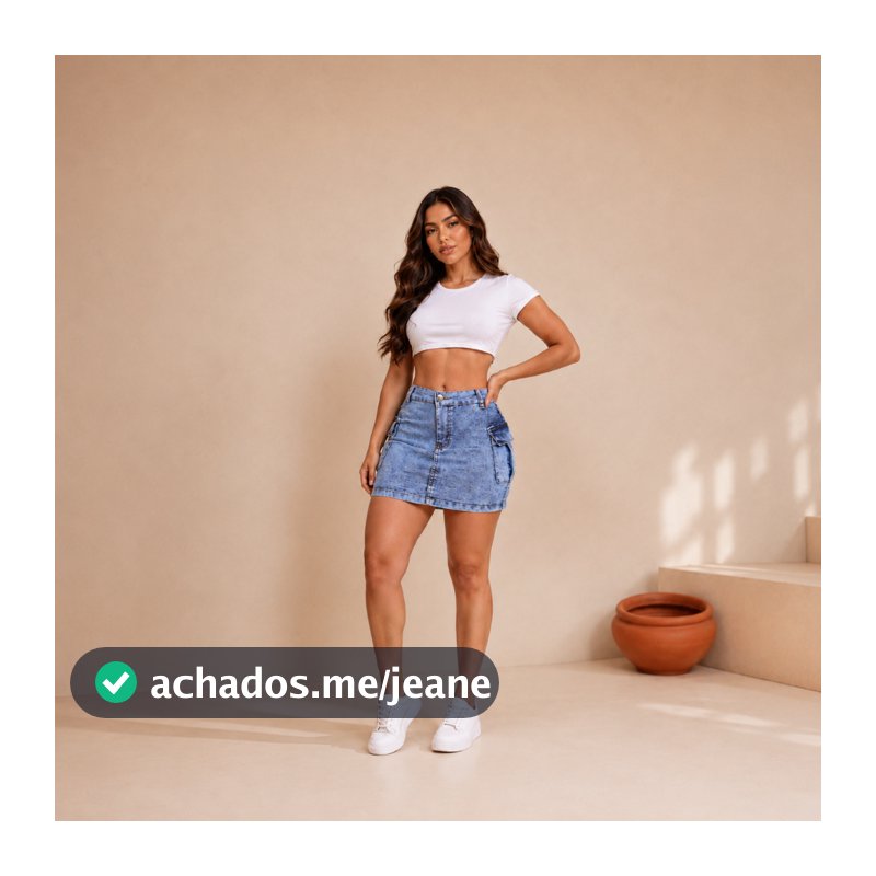 Saia Cargo jeans Feminina Bege Cintura Alta Com Lycra e bolsos laterais Levanta Bumbum