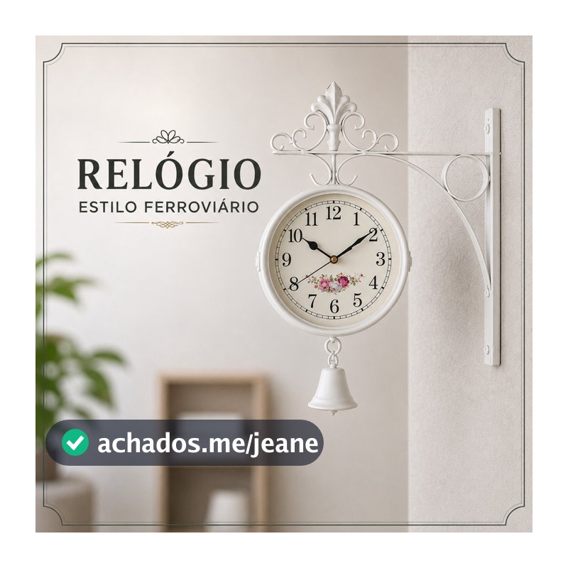RELÓGIO DE PAREDE DUPLA FACE ESTILO FERROVIÁRIO VINTAGE BRANCO DECORAÇÃO RETRÔ
