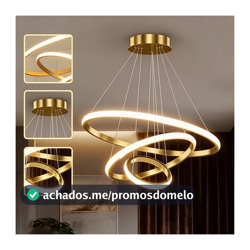 Lustre LED Minimalista Nórdico - 3 Modos de Luz, Ideal para Sala e Cozinha, Iluminação Soft e Econômica O15