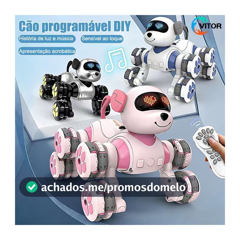 Cachorro Robô Inteligente com Controle Remoto – Pet Interativo Programável que Dança e Canta para Crianças 3–8AnoS VITOR